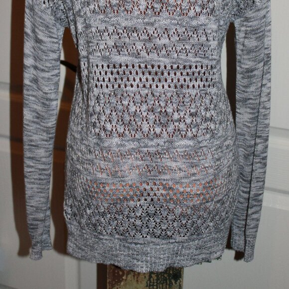 NEW! BUFFALO by David Bitton Gray White Silver Sparkle Pointelle Knit Sweater - Picture 7 of 8